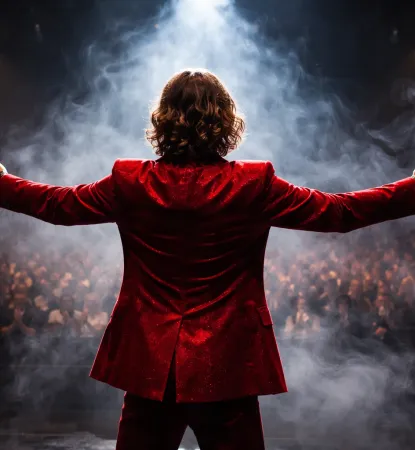 Showman framför publik