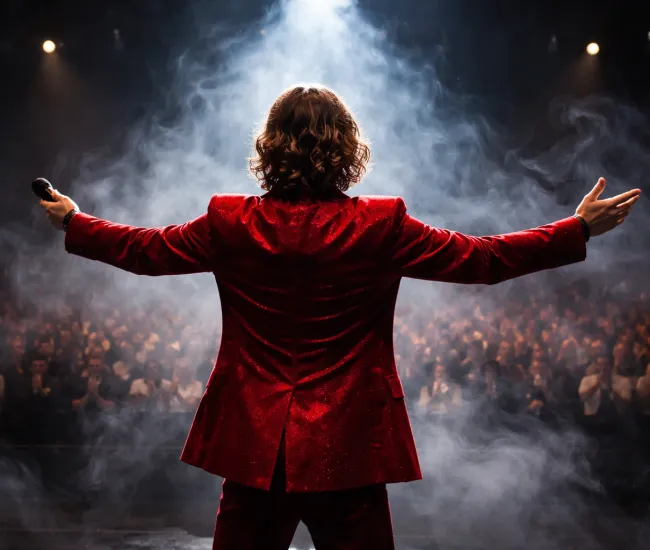 Showman framför publik
